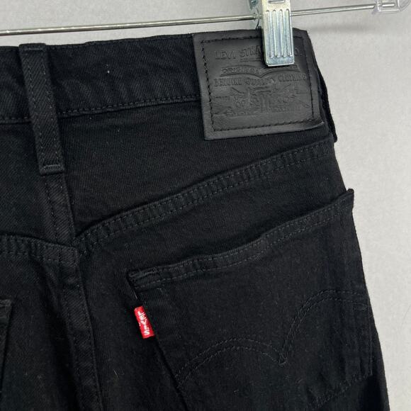 LEVIS Premium Wedgie Straight Jeans Womens Size 25 x 28 Black Button Fly Big E - Picture 1 of 16
